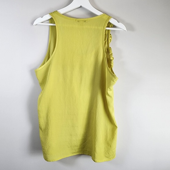 XXI Chartreuse Tank Top Womens Medium Ruffle Flower Yoke Sleeveless‎ Yellow Lime - Picture 3 of 16